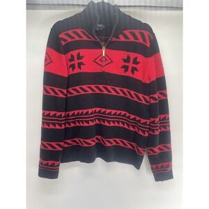 EUC Ralph Lauren Chaps Indian Blanket Sweater Women's Size XL 1/4 Zip Red Black